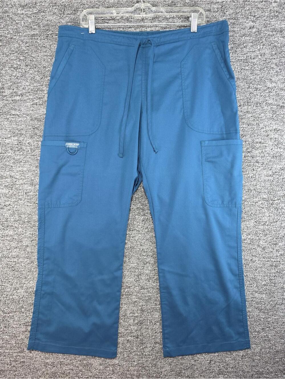 Cherokee WW120 Unisex Medical Scrub Pants Blue Solid Drawstring Twill Size XL